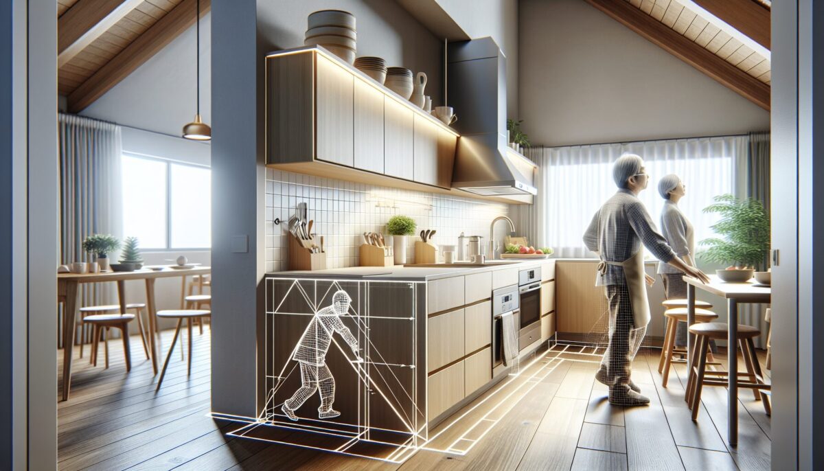 Detailed diagram of kitchen work triangle for ergonomics and aging in place